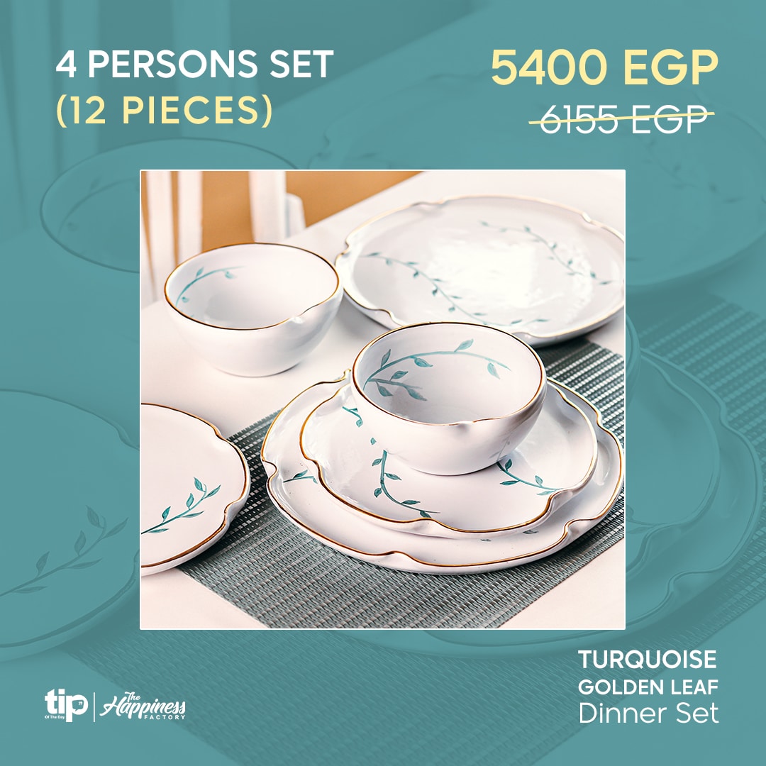 Golden Leaf Turquoise Dinner Set