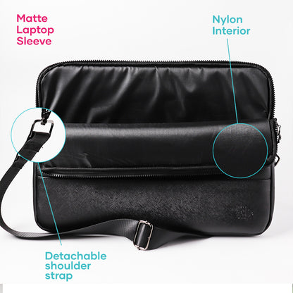 Matte leather laptop bag - Black