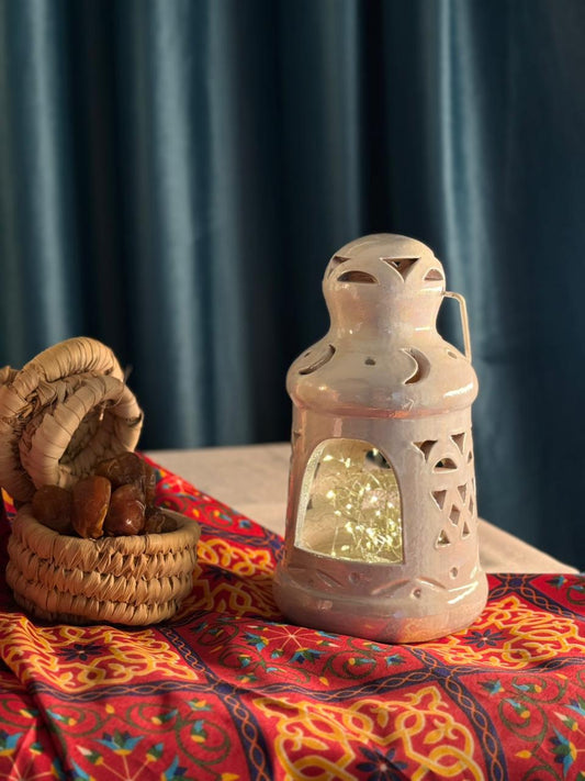 فانوس فخار أبيض + بيبي لايت