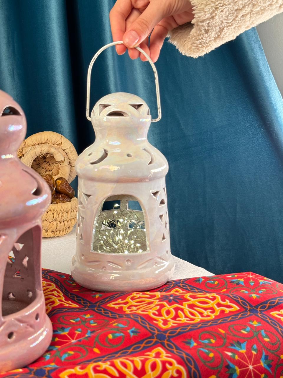 فانوس فخار أبيض + بيبي لايت