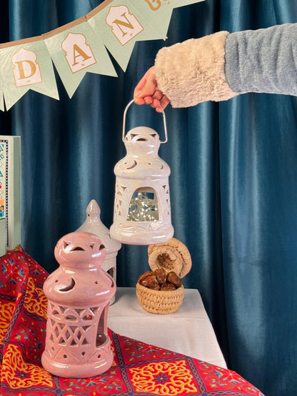 فانوس فخار أبيض + بيبي لايت