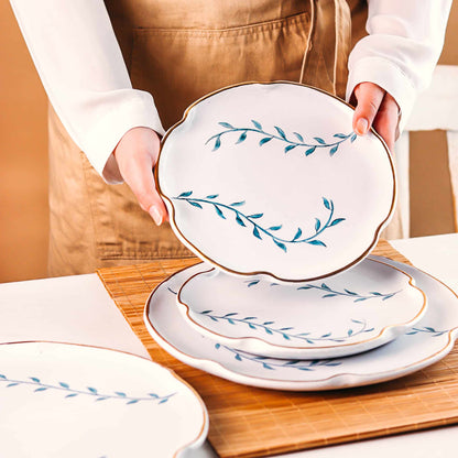 Golden Leaf Blue Dinner Set